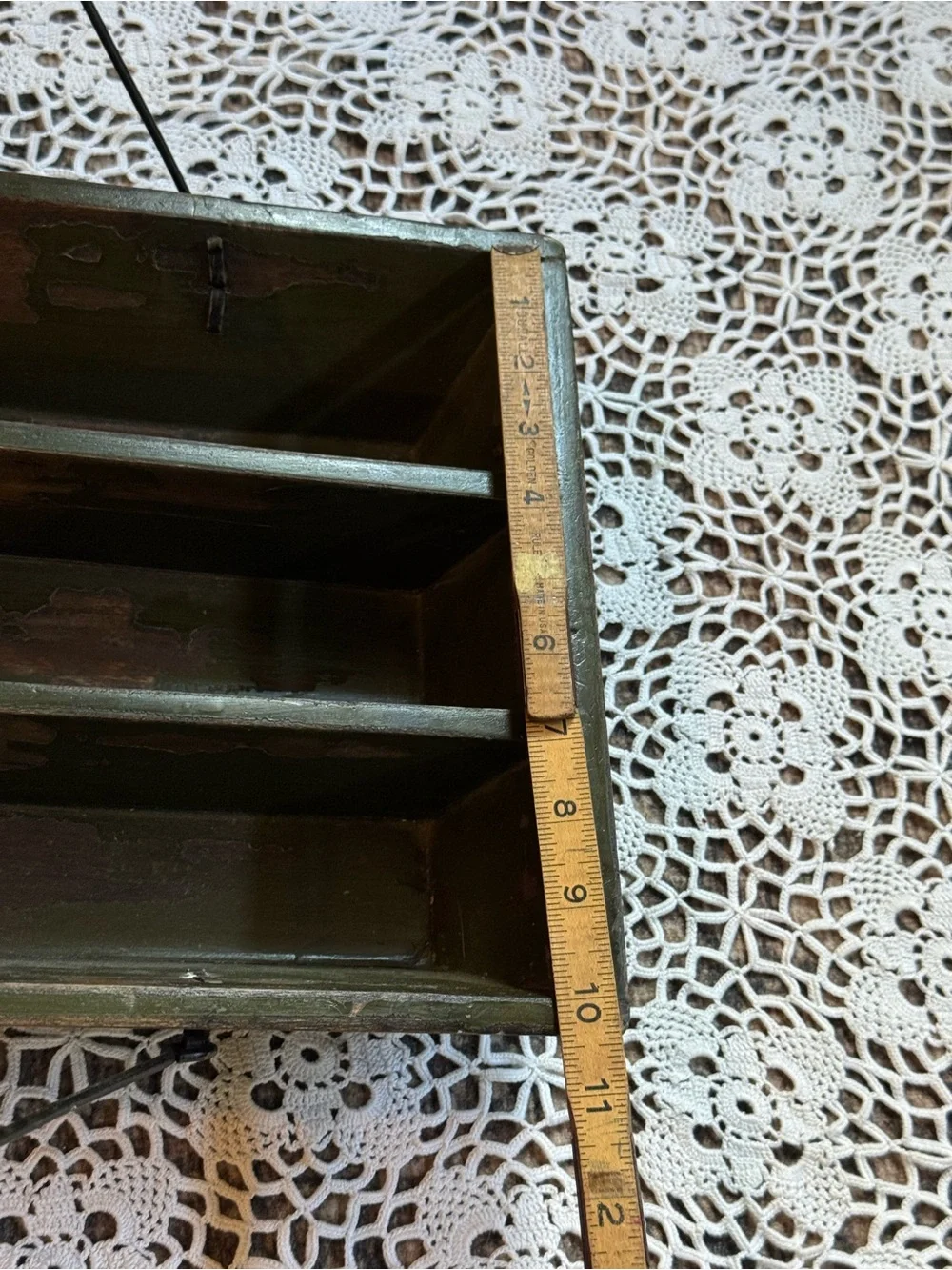 Vintage Primitive Wooden Divided Tool Caddy | Green Farmhouse Carrier